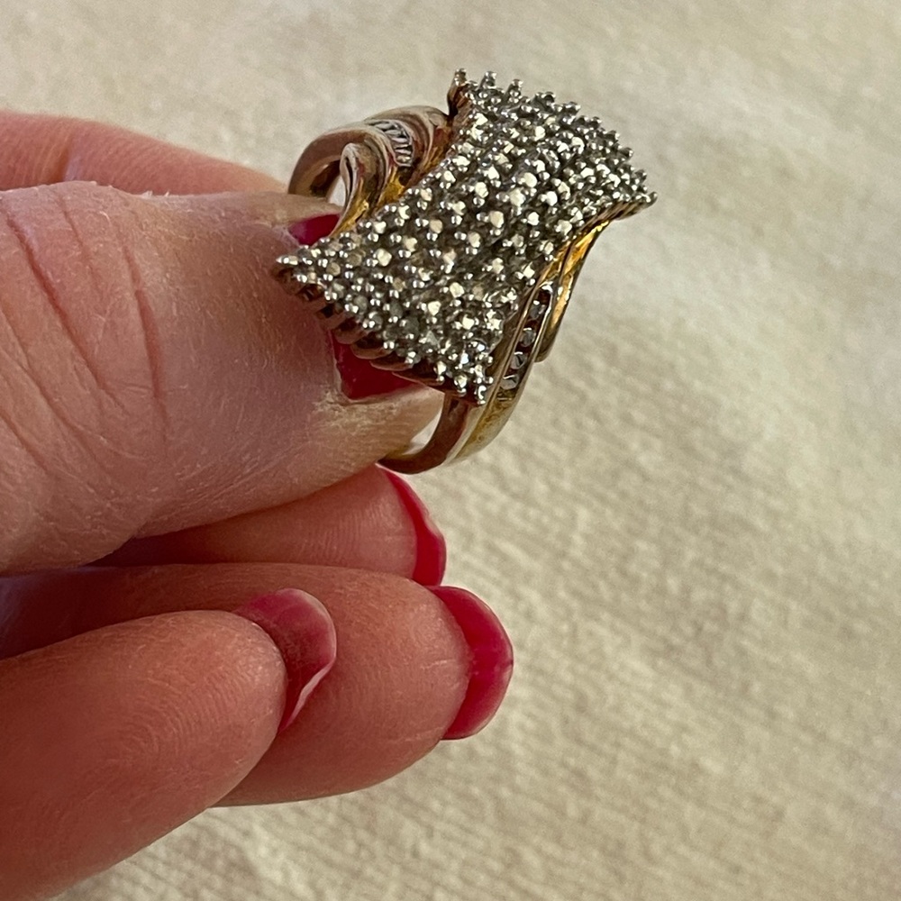 Elegant Vintage Gold Plated /925 Sterling Silver Diamond Accent Ring Stamped